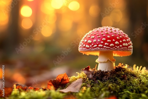 Amanita Muscaria Mushroom in a Forest - AI generated illustration