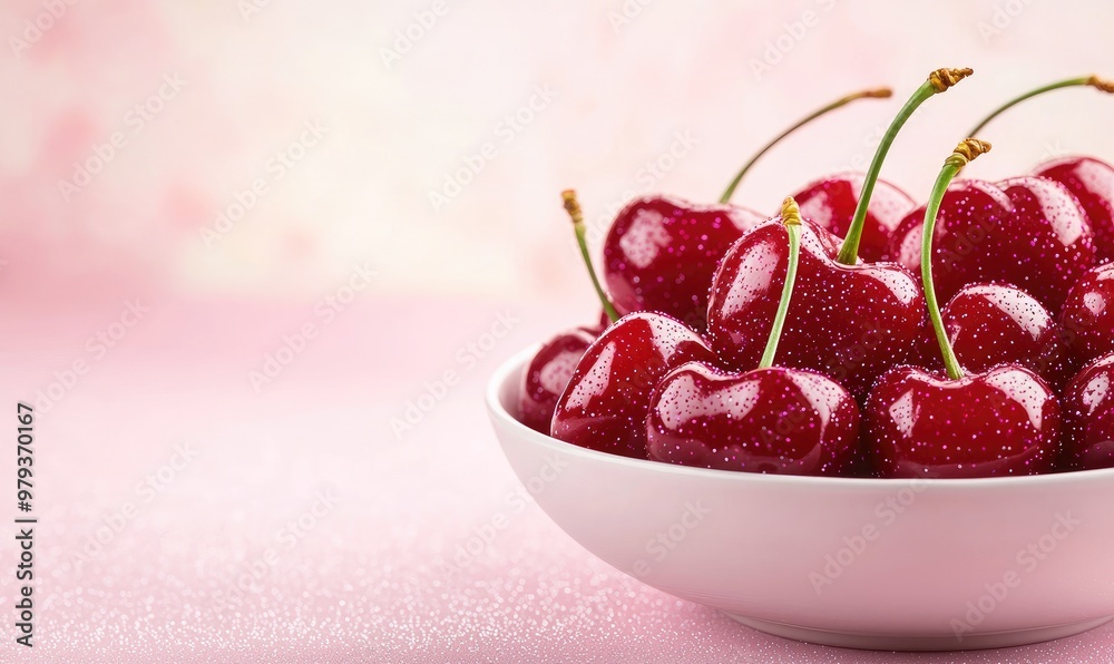 Fresh cherries in a bowl on a pink background, perfect for summer recipes and healthy snacking. Fresh cherries in a bowl on a pink background, perfect for summer recipes and healthy snacking.