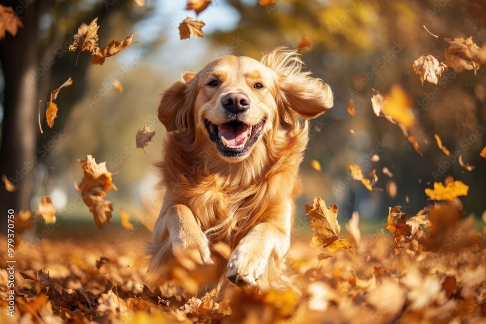 Golden Retriever dog playing in the autumn leaves at the park leaf retriever golden. Golden Retriever dog playing in the autumn leaves at the park leaf retriever golden.