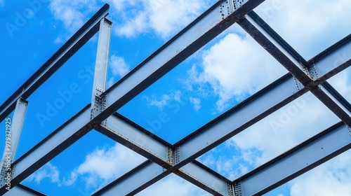 Steel beams against a blue sky, emphasizing modern construction and structural design, steel beams engineering and construction photo