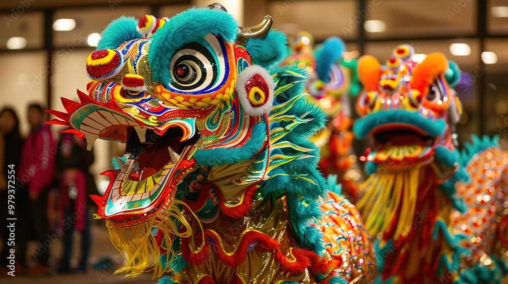 Naklejka premium Dragon dance for chinese new year