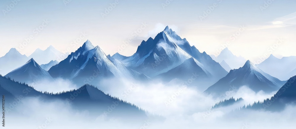 Fog and low clouds shroud the mountain peaks Fog and low clouds shroud the mountain peaks