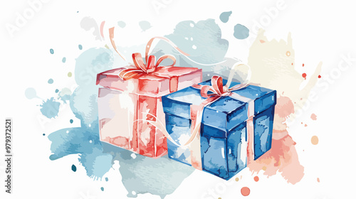 Elegant Watercolor Gift Boxes with Ribbon Winter Holiday Theme
