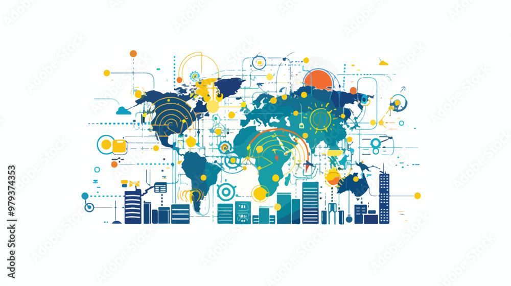 Fototapeta premium Technologies Connecting the World: Mixed Media Flat Design