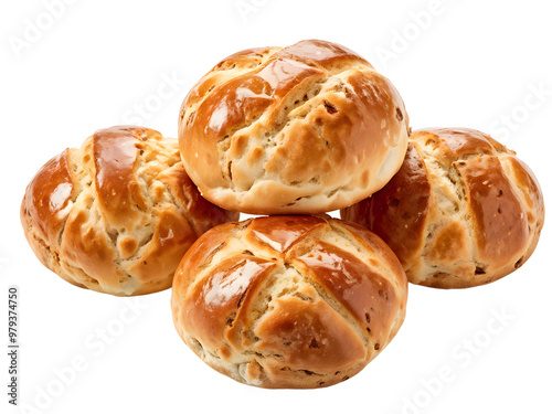 Fresh hot cross buns over white background. 