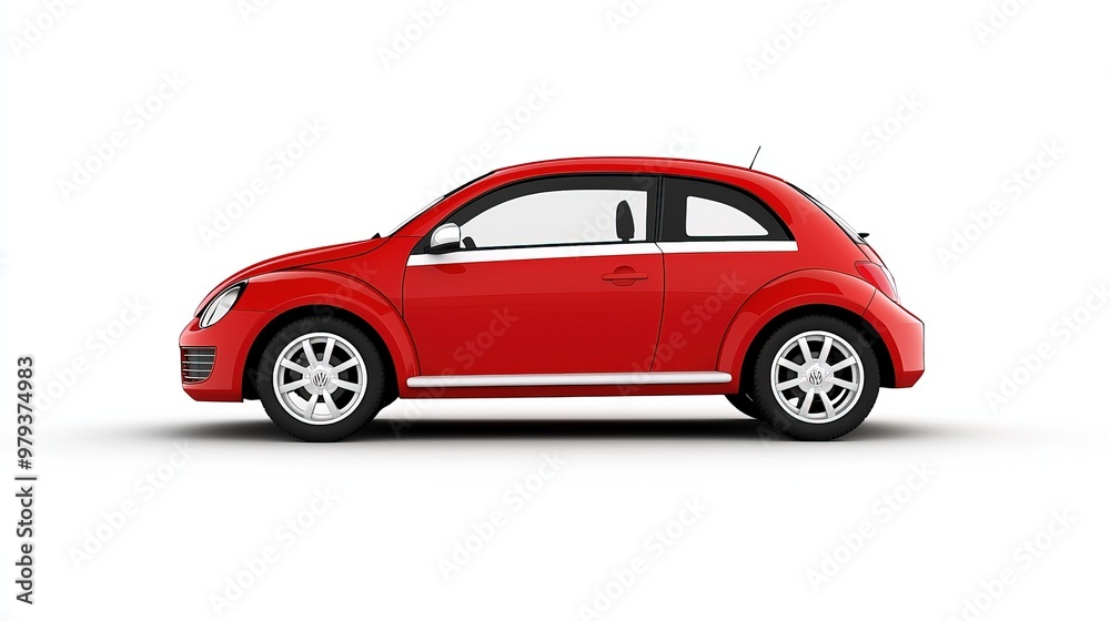 New Red Hatchback Car On White Background New Red Hatchback Car On White Background