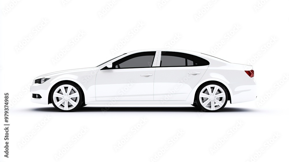 Fototapeta premium Central White Hatchback Car on Plain Background
