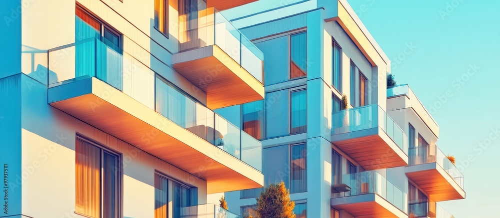 Modern apartment complex featuring balconies and windows complemented by outdoor amenities Mixed media representation of contemporary architecture Modern apartment complex featuring balconies and windows complemented by outdoor amenities Mixed media representation of contemporary architecture