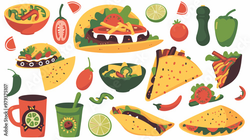 Vibrant Mexican Food Flat Vector Icons for Graphic Design