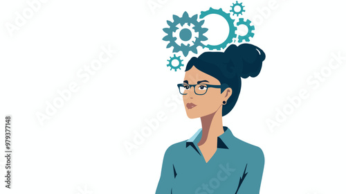 Professional Businesswoman Thinking with Gear Mechanisms on Head