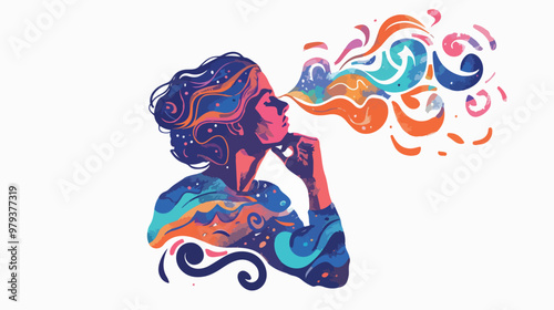 Thinking Something Over - Mixed Media Flat Vector Illustration