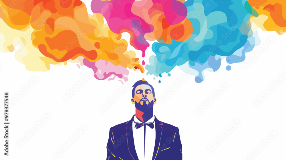 Thoughtful Businessman with Colorful Fumes Above Head Thoughtful Businessman with Colorful Fumes Above Head