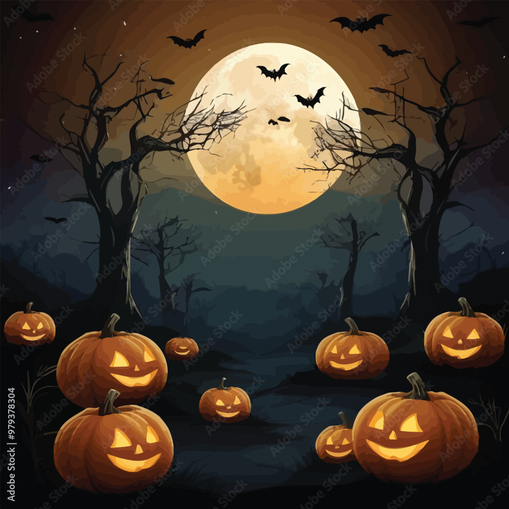 Fototapeta premium Halloween best hunted house graphic with mid night forest horror illustration
