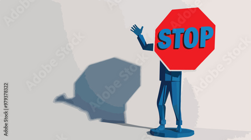 Three-Dimensional Man Holding Red Stop Sign