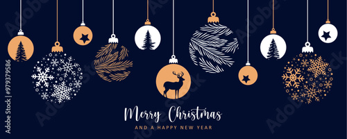 merry christmas card with hanging ball decoration vector illustration