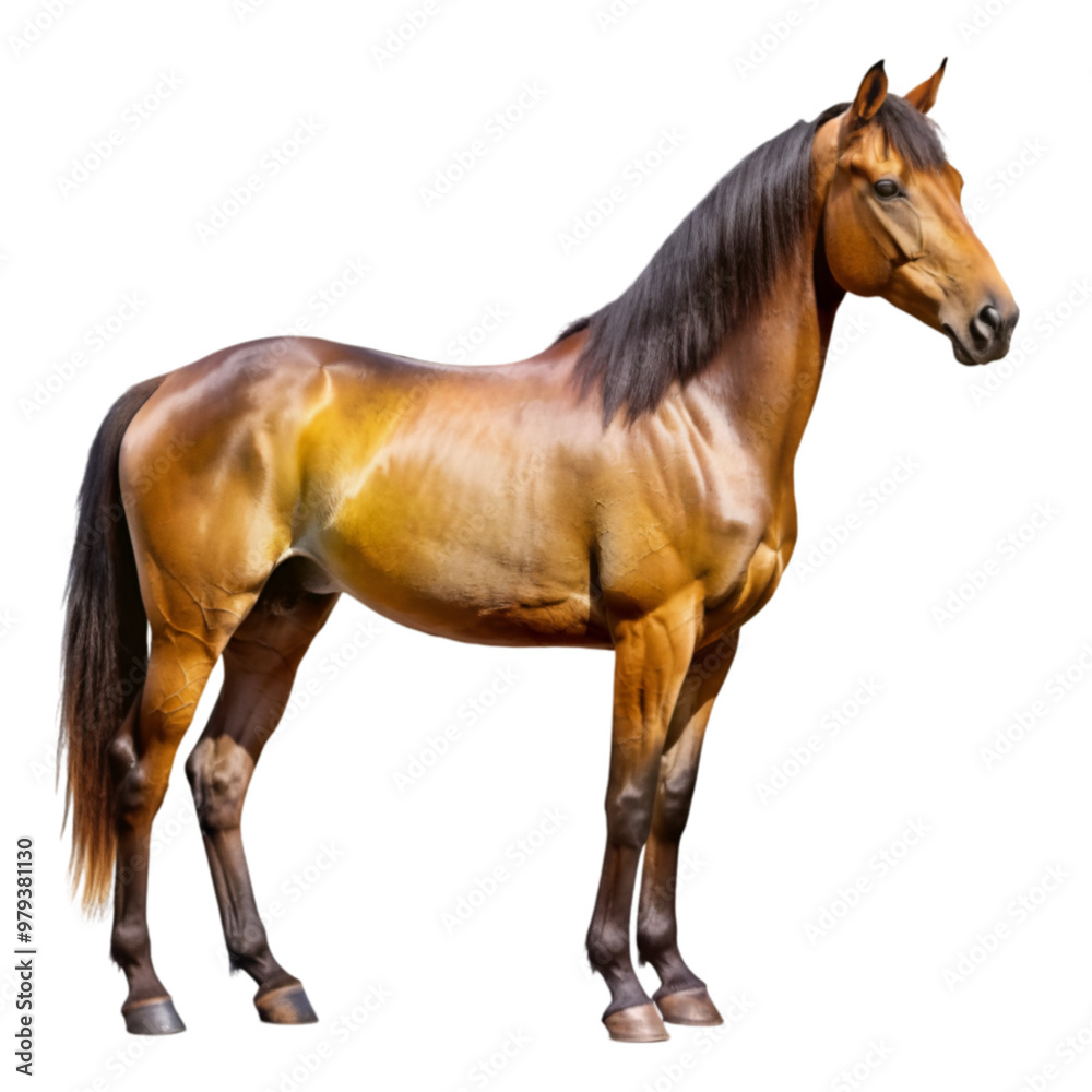 Fototapeta premium Side profile view of a full-body horse looking right, isolated on transparent background