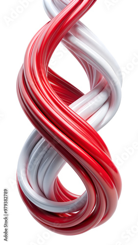 White and red flat flow swirl isolated on transparent background, abstract wave and motion design