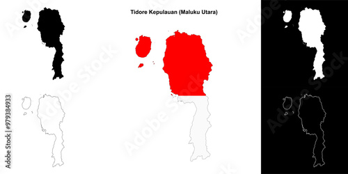 Tidore Kepulauan blank outline map set photo