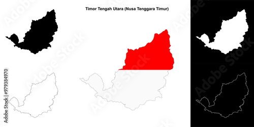 Timor Tengah Utara blank outline map set photo