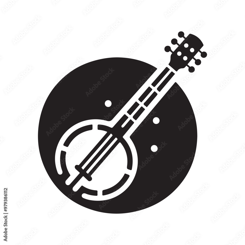 Artistic banjo silhouette with white background Artistic banjo silhouette with white background