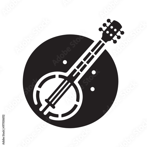 Artistic banjo silhouette with white background