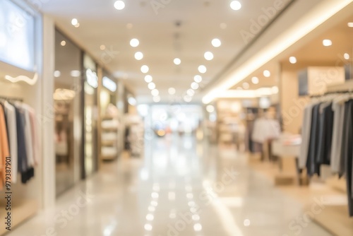 Wallpaper Mural Blurry view of a retail store interior with clothing displays and soft lighting. Torontodigital.ca