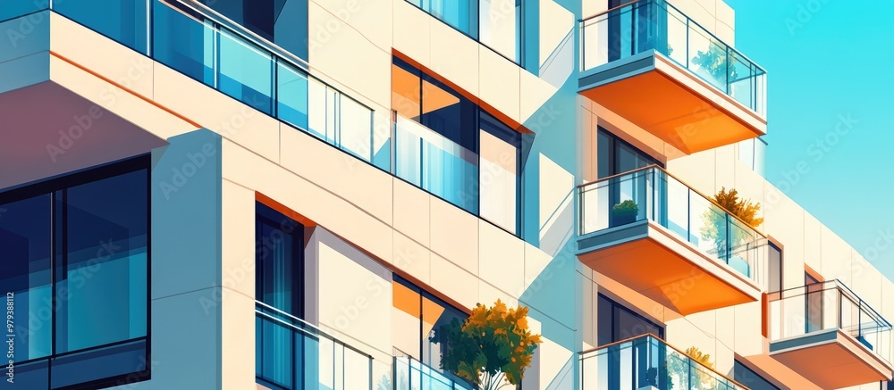 Modern apartment complex featuring balconies and windows surrounded by outdoor facilities A blend of contemporary design and urban living Modern apartment complex featuring balconies and windows surrounded by outdoor facilities A blend of contemporary design and urban living