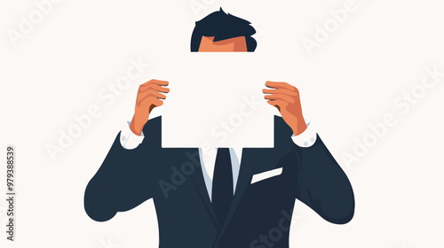 Unrecognizable Businessman Holding Paper Covering His Face in Office Setting