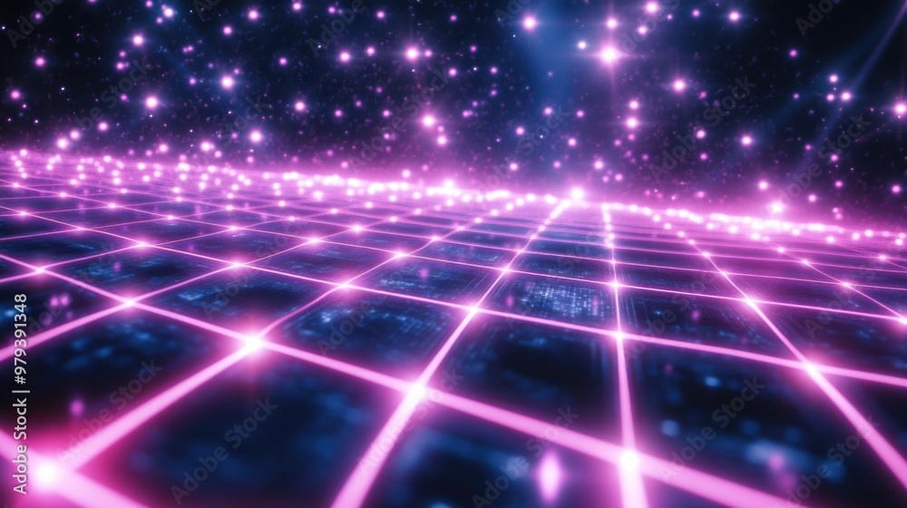 Neon Grids and Geometric Shapes in a Glowing Retro-Futuristic Sci-Fi World Neon Grids and Geometric Shapes in a Glowing Retro-Futuristic Sci-Fi World