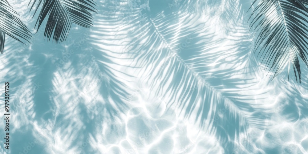 Palm leaves shadow on water background tropical shadows. Palm leaves shadow on water background tropical shadows.