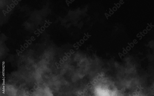 Abstract black and white realistic smoke clouds with shadow overlay effect background. Mystery dark background with spooky white light and fog. Vector illustration of smoky mist toxic vapor on floor.