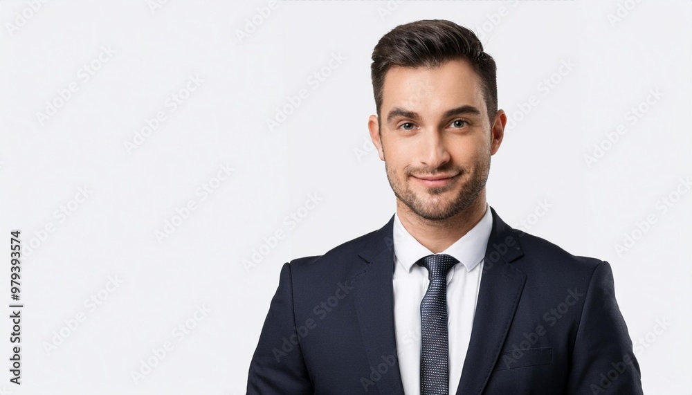 Confident Businessman with Short Hair in a Suit Isolated on White Background, Clipping Path, Full Depth of Field Confident Businessman with Short Hair in a Suit Isolated on White Background, Clipping Path, Full Depth of Field