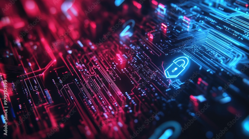 Cybersecurity Background with Digital Locks and Circuitry Patterns