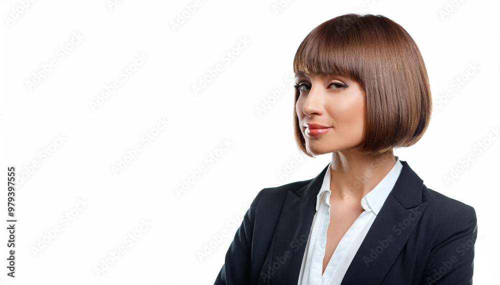 Businesswoman with Stylish Bob Haircut Isolated on White Background, Clipping Path, Full Depth of Field Businesswoman with Stylish Bob Haircut Isolated on White Background, Clipping Path, Full Depth of Field