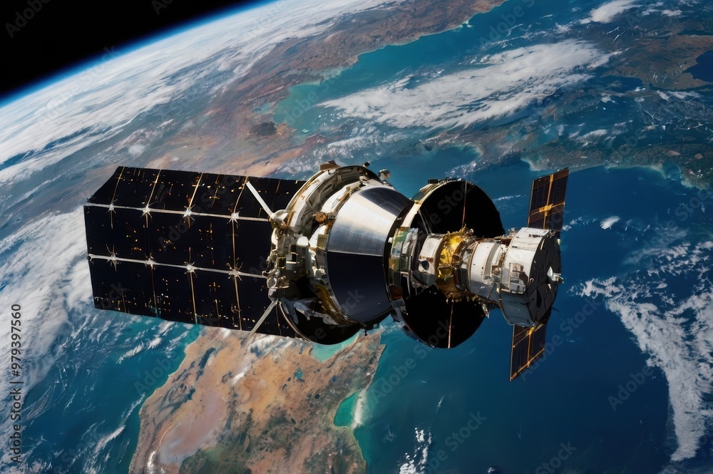 A satellite in orbit around the Earth A satellite in orbit around the Earth