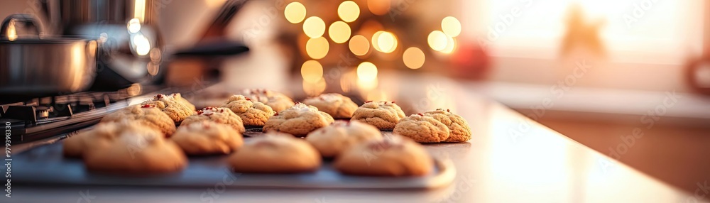 Freshly baked cookies cooling on a kitchen counter, perfect for holiday gatherings or cozy family moments. Freshly baked cookies cooling on a kitchen counter, perfect for holiday gatherings or cozy family moments.