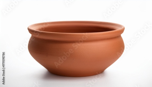 Isolated rustic clay pot with depth of field highlighting earthy texture and handmade quality