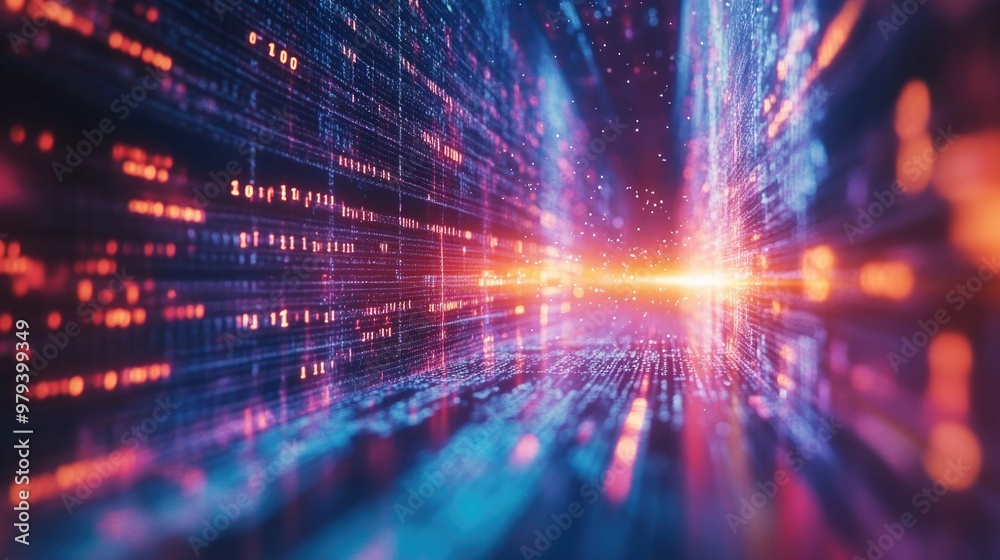 Fototapeta premium Binary Code and Glowing Digital Firewall Protecting Data