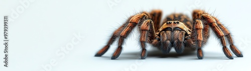 Hairy tarantula on white background, detailed and closeup, focus on texture