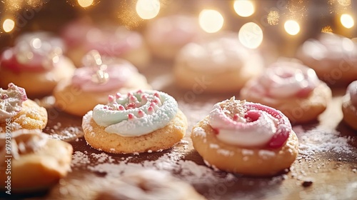 Deliciously decorated cookies with vibrant icing and festive sprinkles, perfect for holiday celebrations and sweet treats.