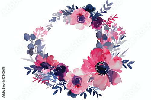 Watercolor Floral Wreath Clipart Isolated on White Background