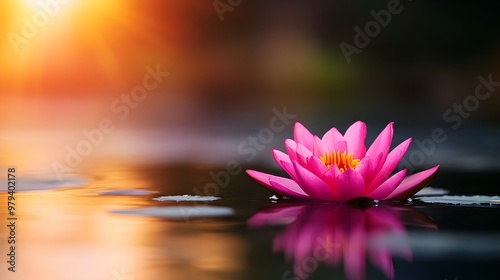 Close-up of a lotus flower in full bloom, floating on calm waterThe soft pink petals and serene setting create a peaceful and meditative atmosphere, perfect for wellness or spiritual themes photo