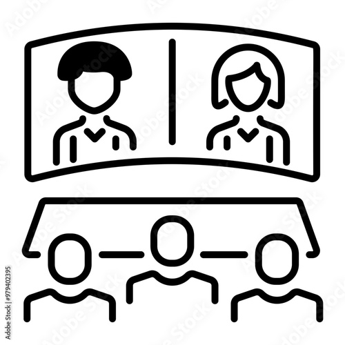 A line icon of video conference 