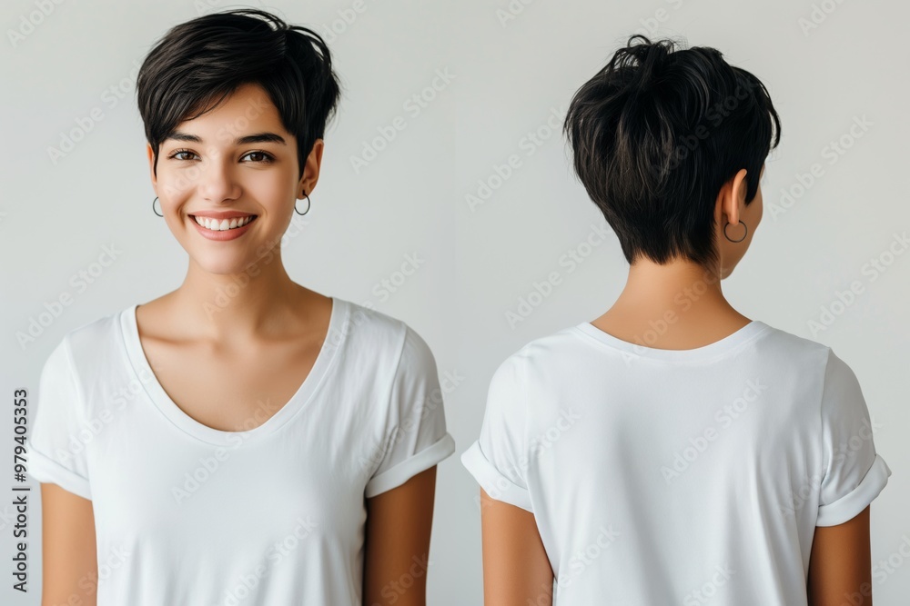 A cheerful woman in casual attire with a charming smile poses confidently in a stylish fashion. A cheerful woman in casual attire with a charming smile poses confidently in a stylish fashion.