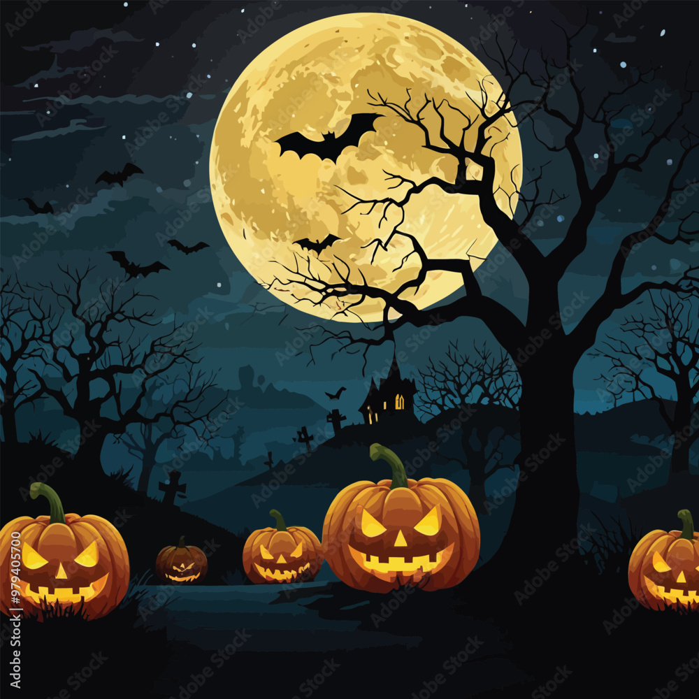 Halloween best hunted house graphic with mid night forest horror illustration Halloween best hunted house graphic with mid night forest horror illustration