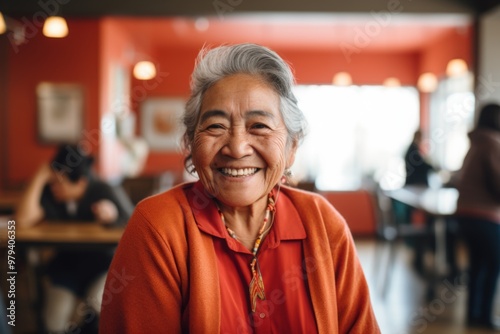 Smiling portrait of a happy senior Mexican woman in nursing home