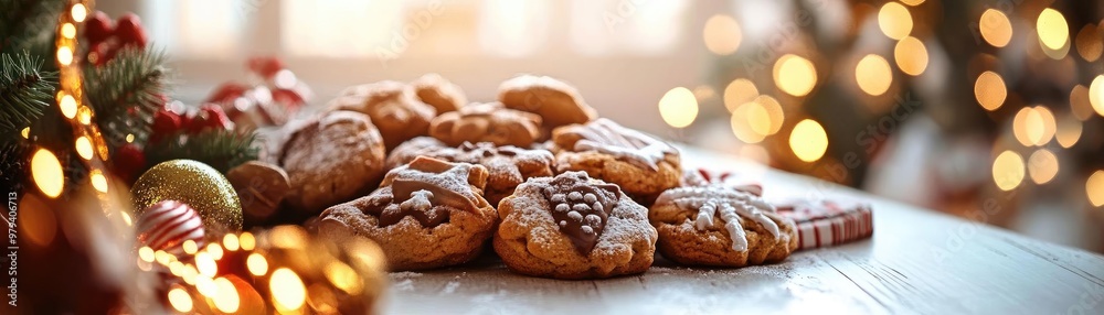 Warm and inviting holiday cookies arranged next to festive decorations, perfect for celebrating the Christmas spirit. Warm and inviting holiday cookies arranged next to festive decorations, perfect for celebrating the Christmas spirit.