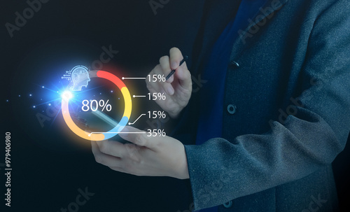 Ai, artificial intelligence technology, digital transormation. Businessman hold ai icon on hand. Concept of automation, machine learning, modern interface, network connection, cyberspace system.