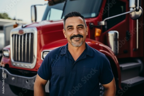 Smiling portrait of a middle aged male truck driver