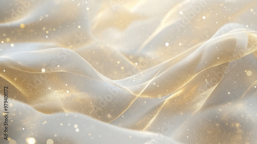 A soft and elegant fabric texture with shimmering golden highlights, creating a dreamy and ethereal atmosphere.